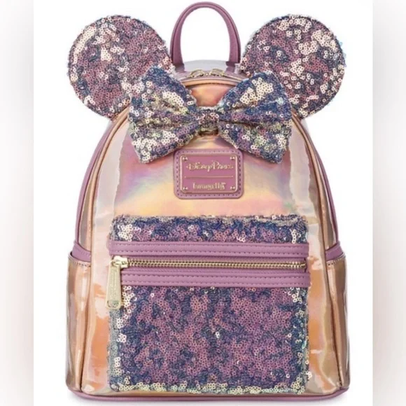 NWOT Loungefly Disney Parks Minnie Mouse Earidescent Mini Backpack 50th - Picture 1 of 16